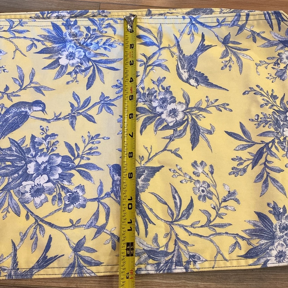 French Country Yellow and Blue Toile Table Runner with Tassels 6’ long Vintage - Picture 12 of 12